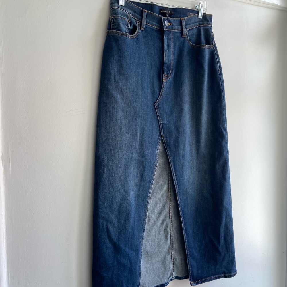 Denim Maxi Skirt with Front Slit